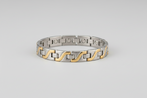 Silver Gold Swirl Wide Stainless Steel Magnetic Bracelet