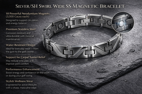 Silver/SH Swirl Wide SS Magnetic Bracelet