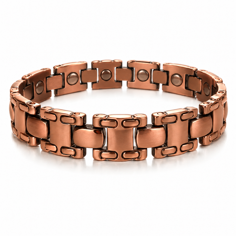 A copper magnetic link bracelet shown on a clean white background.