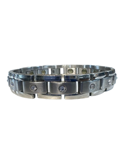 Magnetic SSB Mens Crystal Cz All Silver