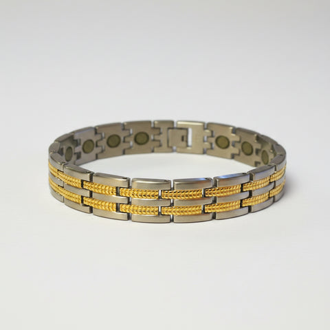Silver Gold Lines Stainless Steel Magnetic Bracelet