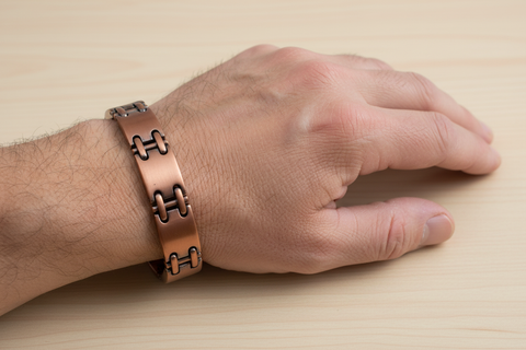 Man wearing Copper Links bracelet on arthritic hand