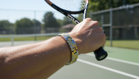 Silver Gold Swirl Bracelet Tennis Close-up