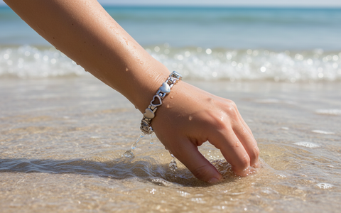 Silver Heart Clasp Bracelet in Ocean
