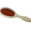 Beige hairbrush with red bristle head on a white background