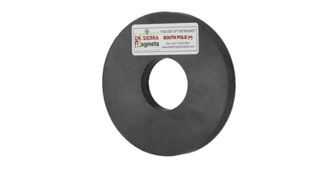 Round magnetic disc with a label on a white background