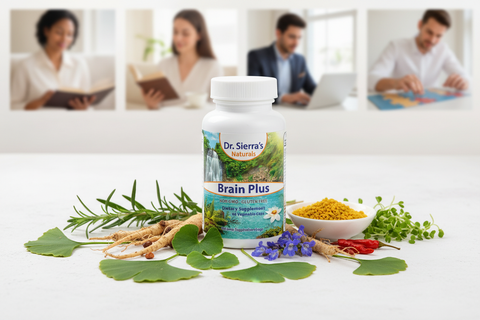 Brain Plus with brain-supporting herbs and focused lifestyle