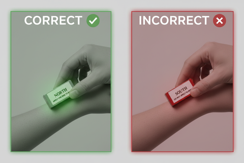 Color-coded correct vs incorrect magnet application