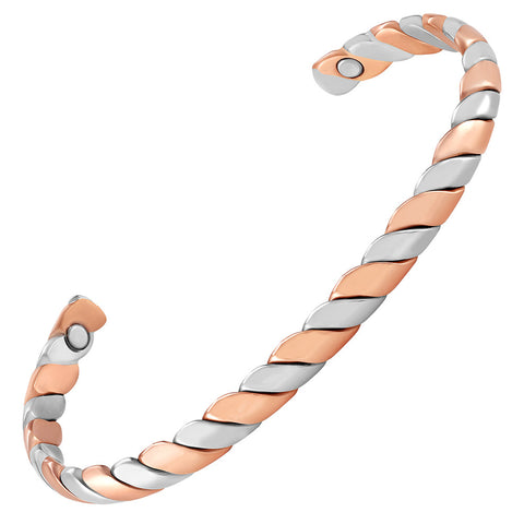 Copper 2 Tone Twist Magnetic Bracelet Cuff