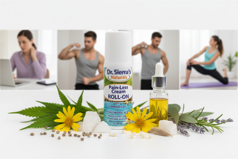 Pain-Less Cream Roll On with ingredients and lifestyle uses